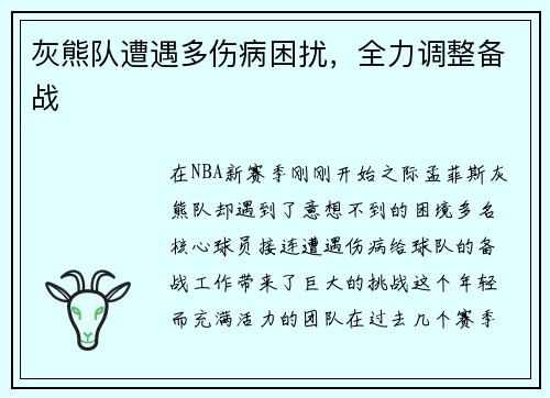 灰熊队遭遇多伤病困扰，全力调整备战